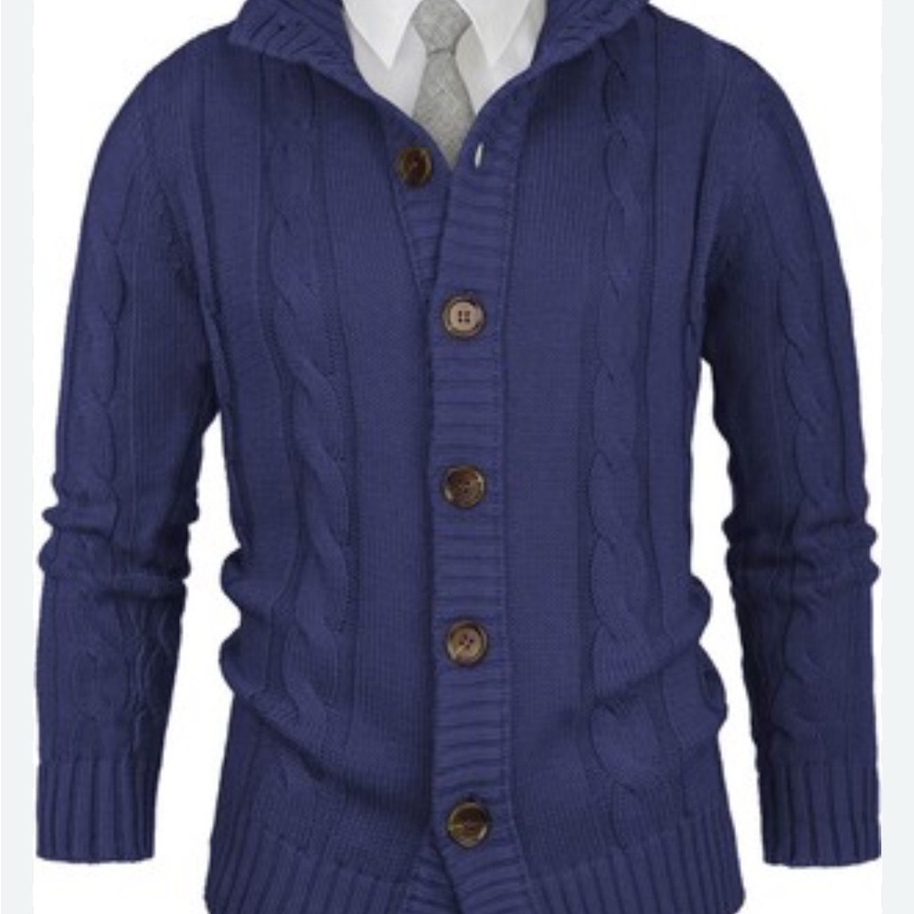 Aimeilgot Casual Rayon Button-Up Periwinkle Cable Knit Cardigan Men’s‎ Large EUC
